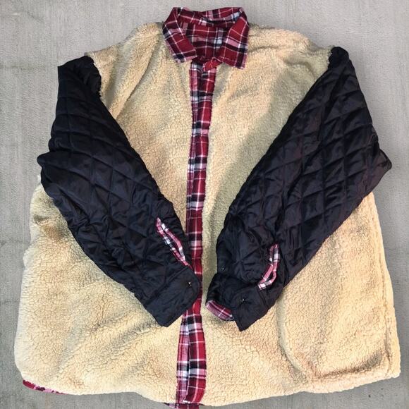 Wrangler Sherpa Lined Flannel Shirt Jacket Men’s XL Red Plaid Fleece Shacket - Picture 3 of 8